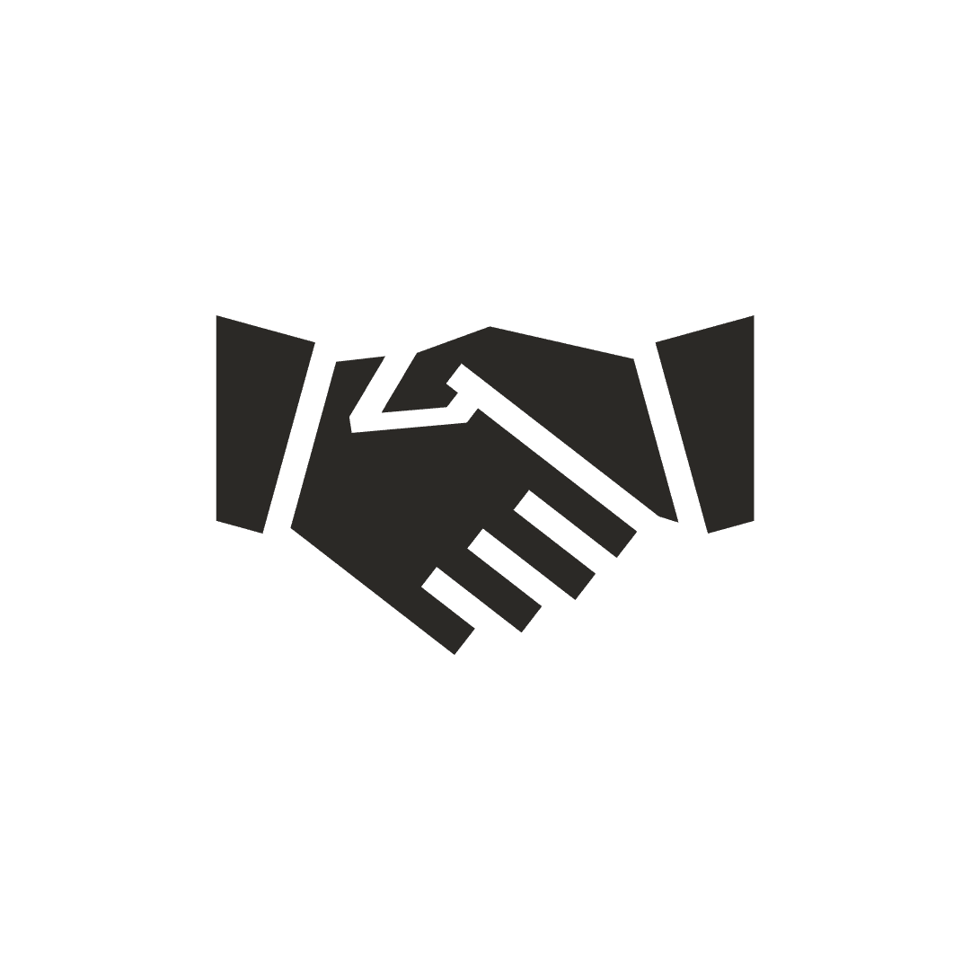 A black icon of two hands shaking