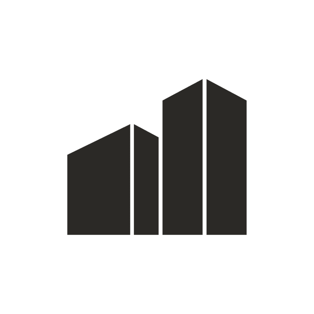 A black icon of two buildings.