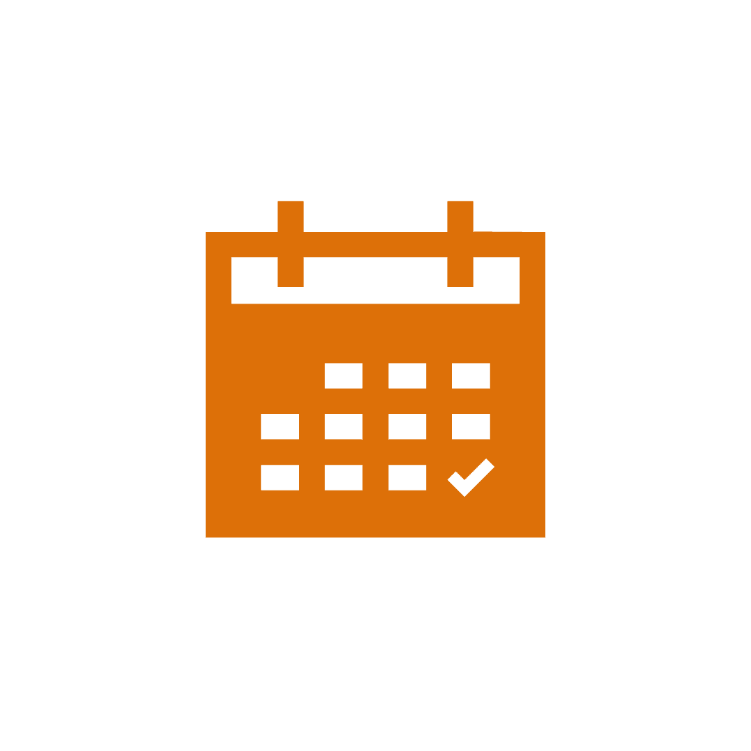 An orange icon of a calendar with the last day of the month checked off.